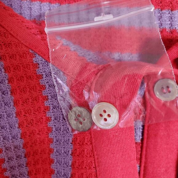 Soft Surroundings Women's Serene Button Collar Stripe Sweater Pink Purple Large - Picture 4 of 6